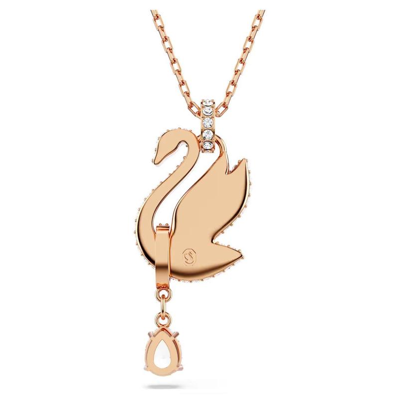 Swarovski Swan Pendant Pavé Black 18K Rose Gold Necklace