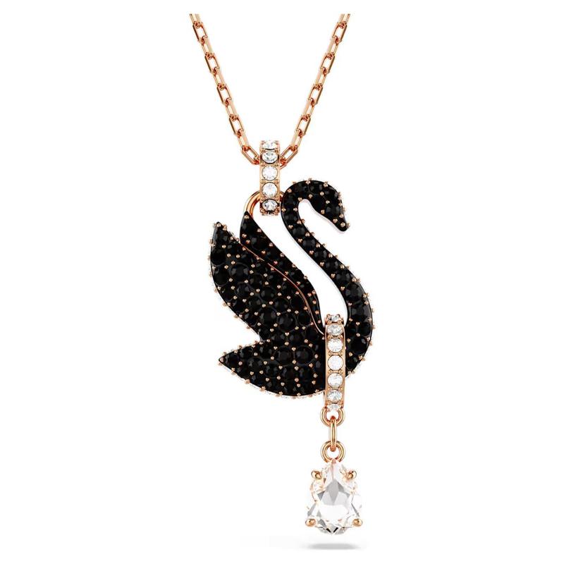 Swarovski Swan Pendant Pavé Black 18K Rose Gold Necklace