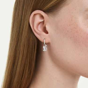 Swarovski Swan White Rhodium Plated Drop Earrings