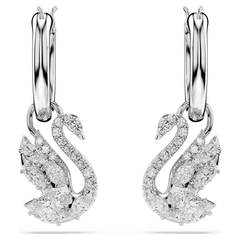 Swarovski Swan White Rhodium Plated Drop Earrings