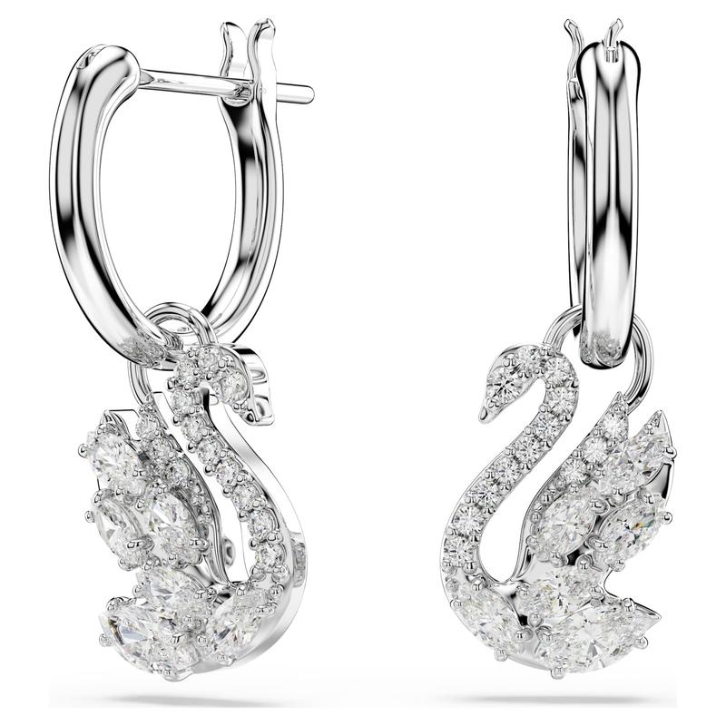Swarovski Swan White Rhodium Plated Drop Earrings