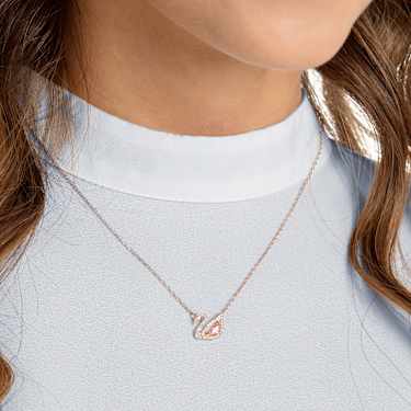 Swarovski Swan Women's Necklace Pink Crystal 18K Rose Gold Finish