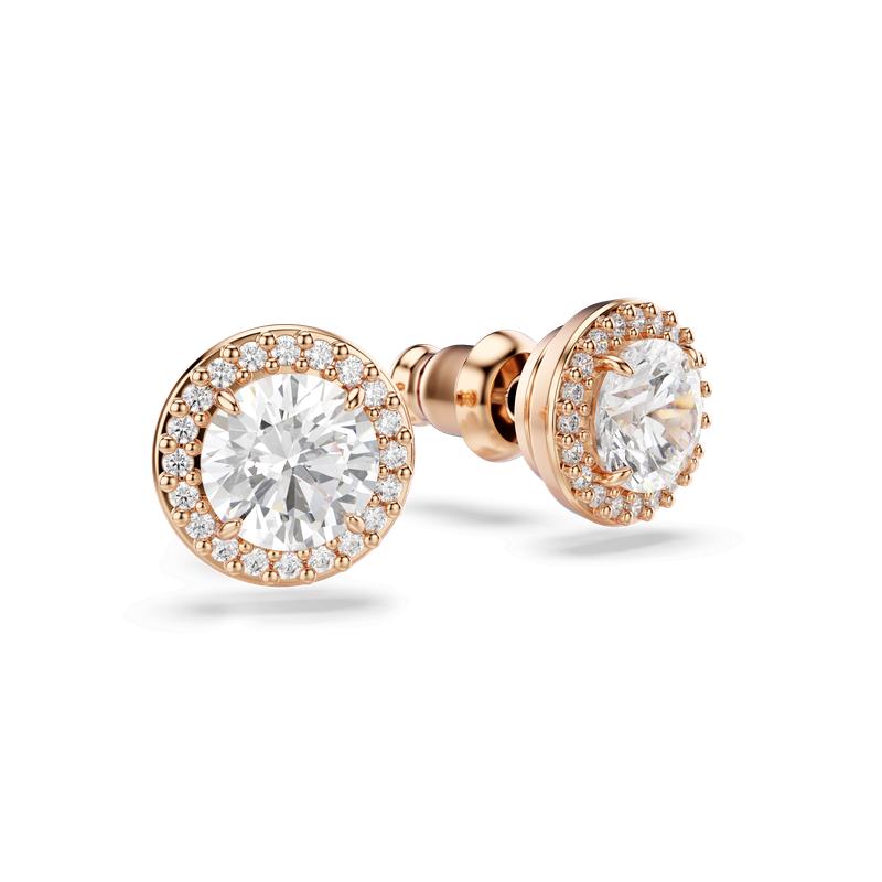 Swarovski Una Angelic Pavé Round Cut White Rose Gold-Tone Stud Earrings