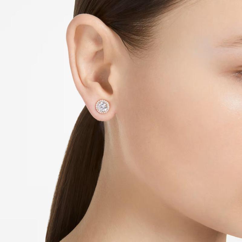 Swarovski Una Angelic Pavé Round Cut White Rose Gold-Tone Stud Earrings