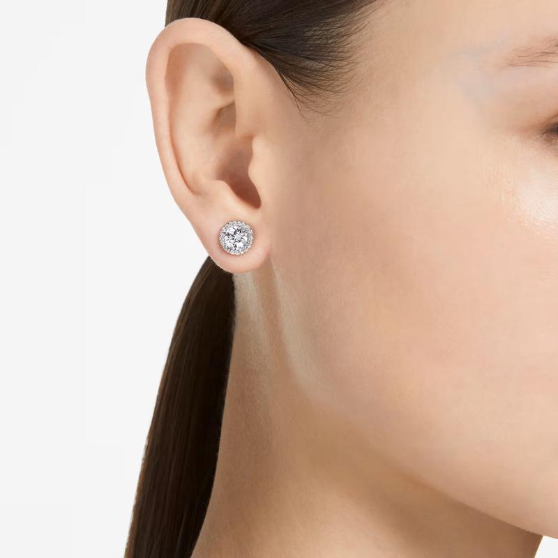 Swarovski Una Angelic Round Cut Pavé White Rhodium Plated Stud Earrings