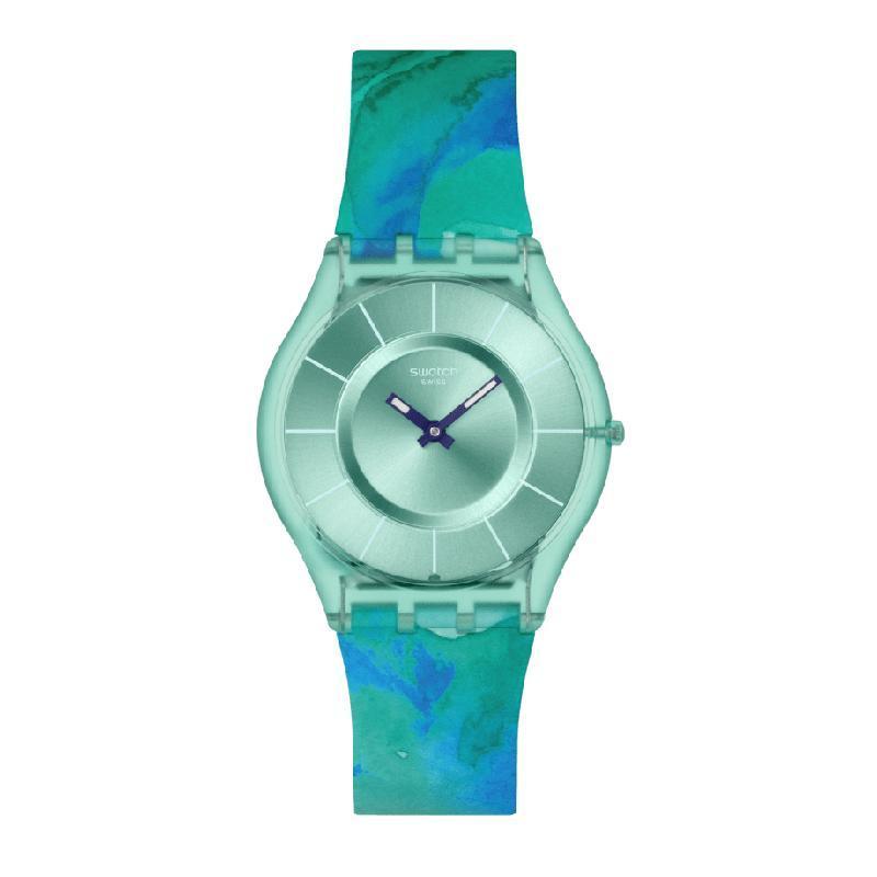 Swatch Paradise Mist Green Silicone Watch – Ultra‑Thin Turquoise Dial