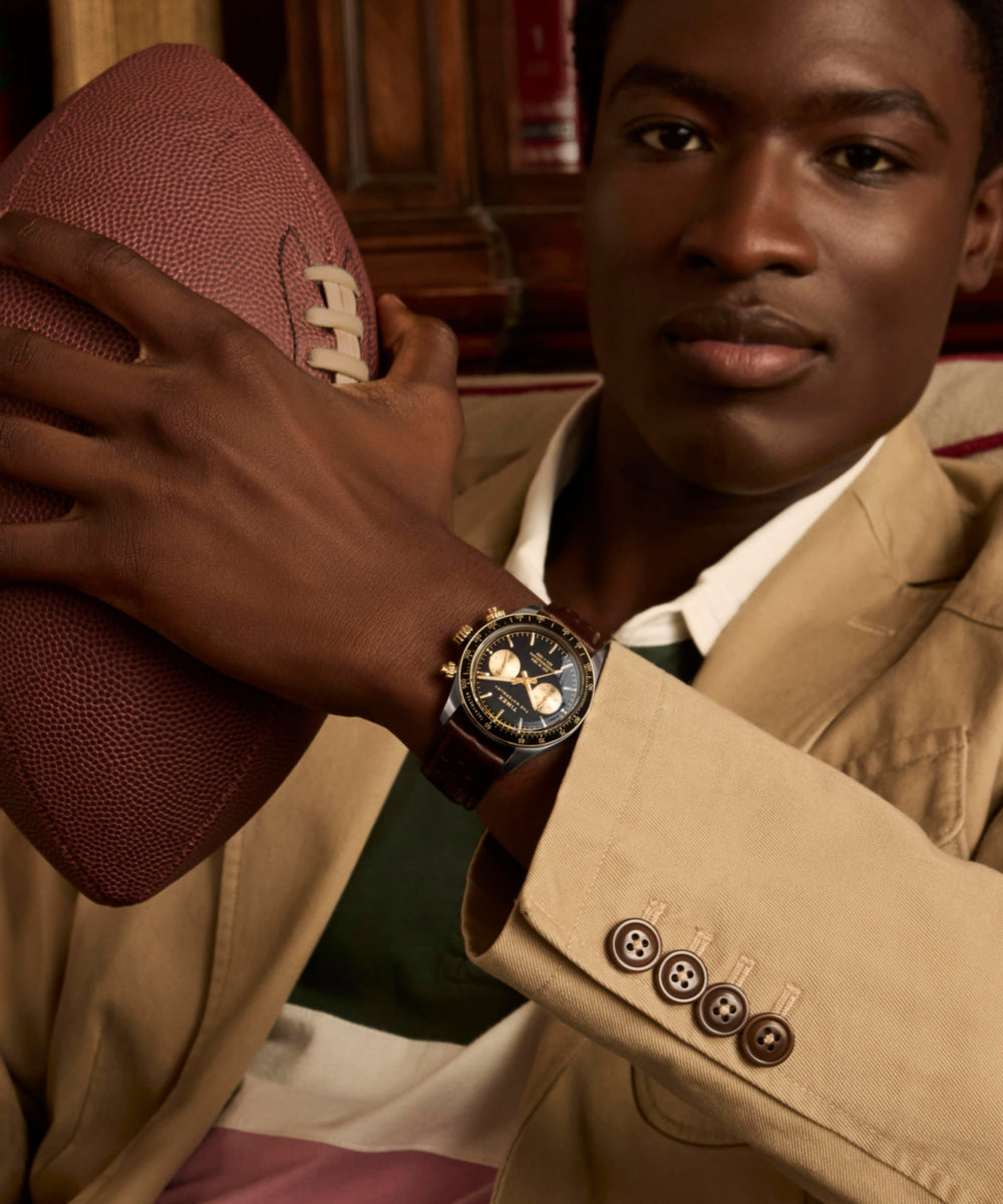 Timex Waterbury Heritage Chronograph Leather Strap Watch Brown Strap