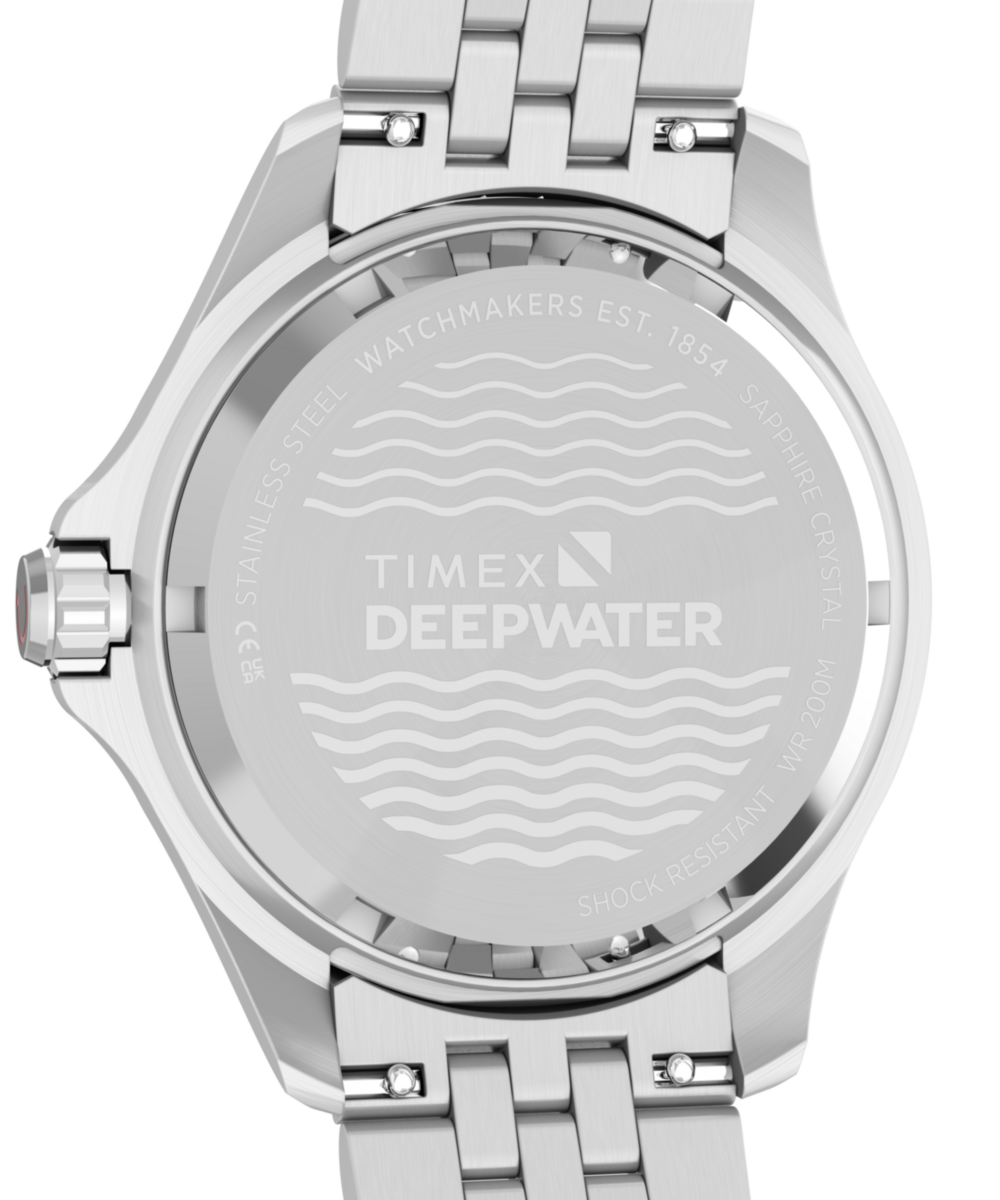 Timex Deepwater Meridian 200 Automatic GMT Stainless Steel Bracelet Watch Black Dial