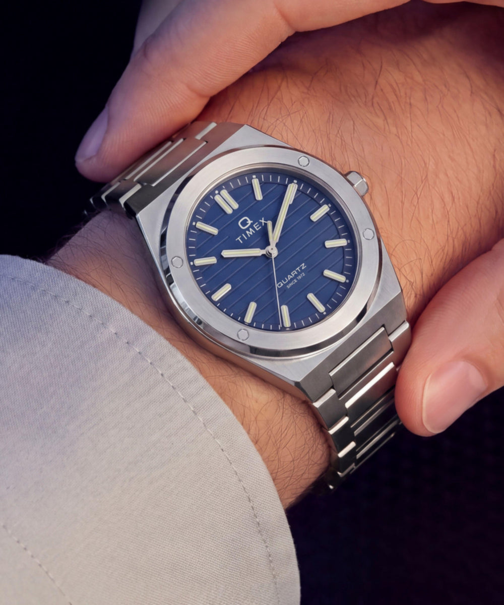 Timex Q Timex Marbella Stainless Steel Bracelet Watch Blue Dial