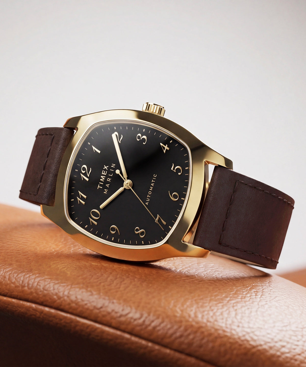 Timex Marlin Chatham Automatic Leather Strap Watch Black Dial