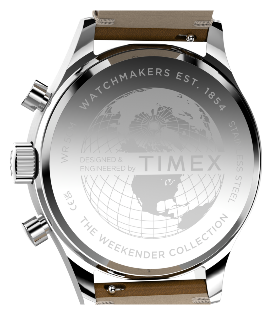 Timex Weekender New England Chronograph Leather Strap Watch Cream Dial