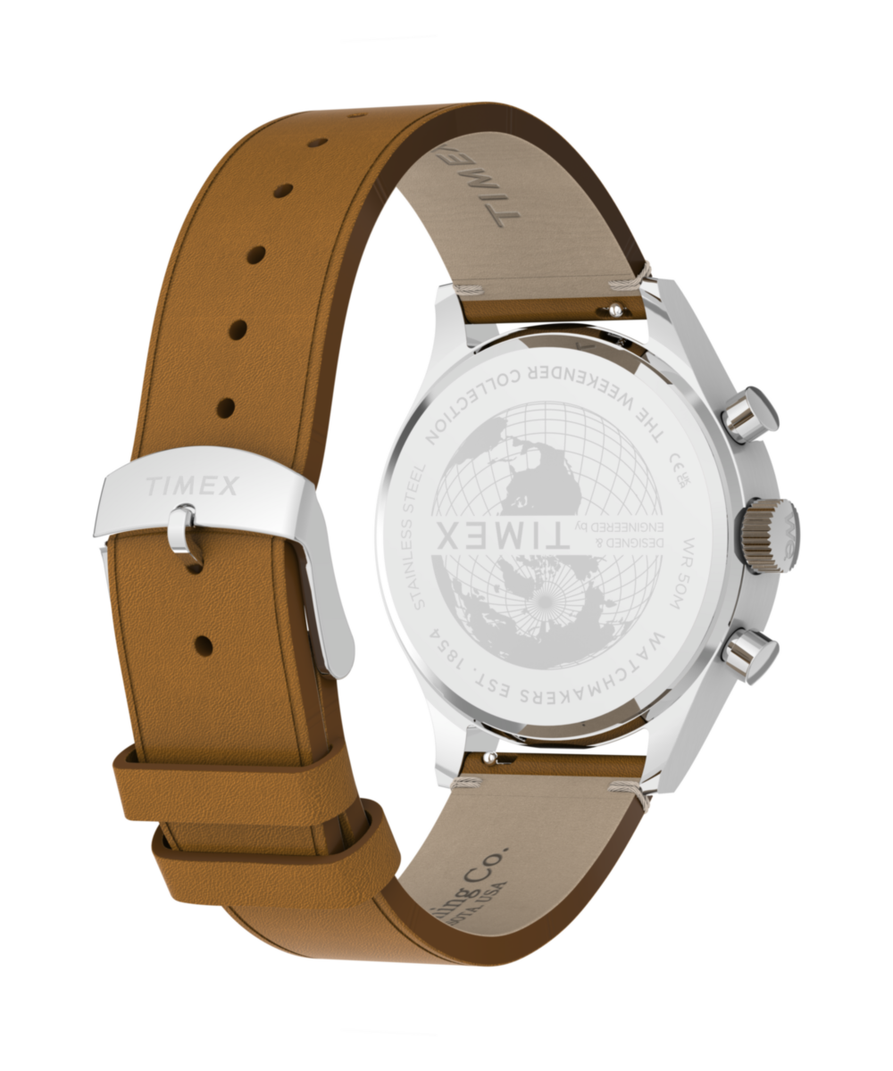 Timex Weekender New England Chronograph Leather Strap Watch Cream Dial