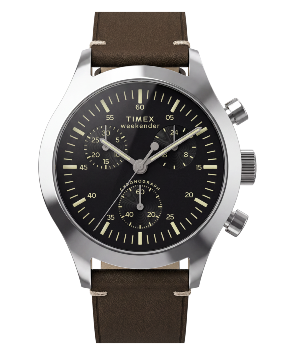 Timex Weekender New England Chronograph Leather Strap Watch Black Dial