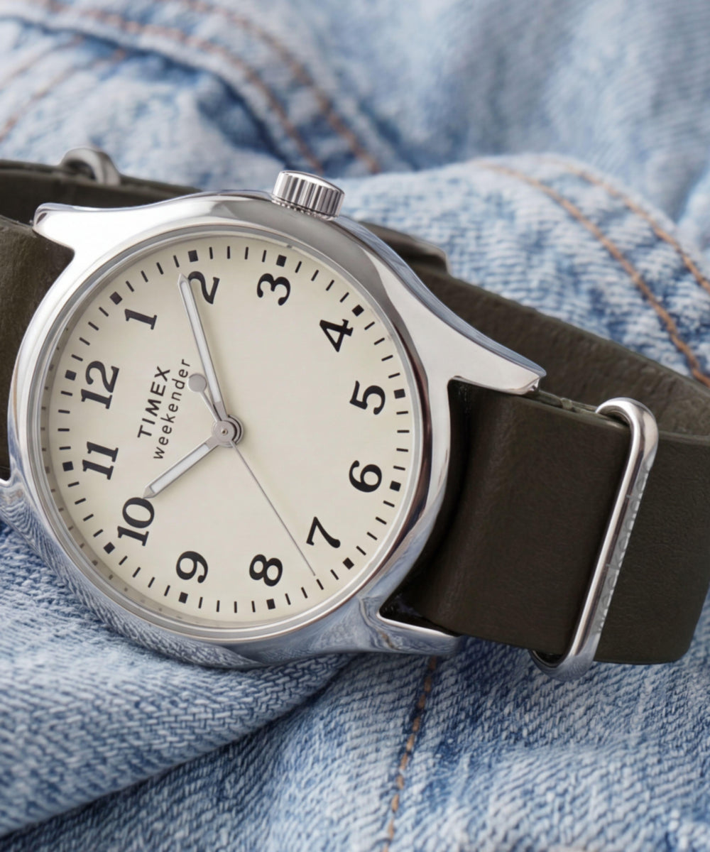 Timex Weekender New England Leather Strap Watch Green Strap