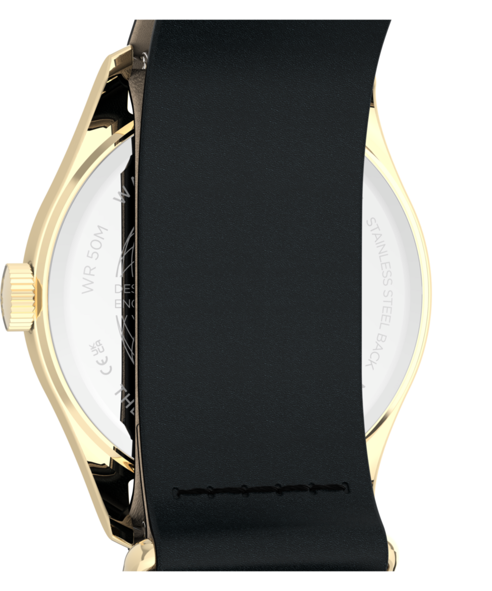 Timex Weekender New England Leather Strap Watch Gold-Tone Black Strap