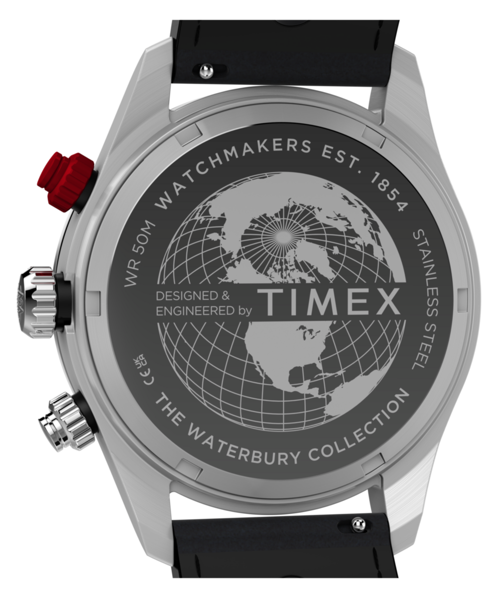 Timex Waterbury Heritage Chronograph Leather Strap Watch Black Strap
