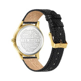 Ted Baker FITZROVIA Charm SST Yellow-Gold Tone Black Leather Strap Watch