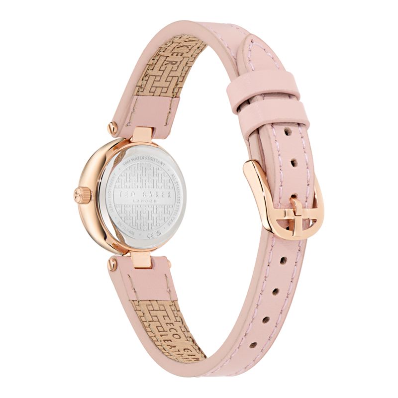 Ted Baker Ladies Rose Gold-Tone Pink Leather Strap Watch