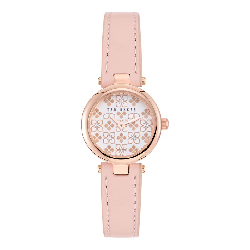 Ted Baker Ladies Rose Gold-Tone Pink Leather Strap Watch