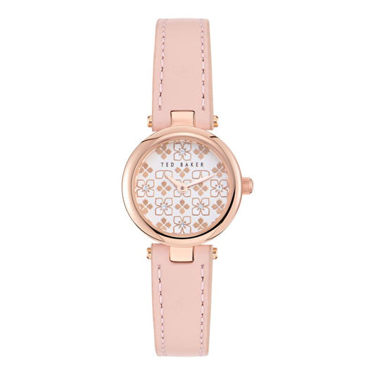 Ted Baker Ladies Rose Gold-Tone Pink Leather Strap Watch