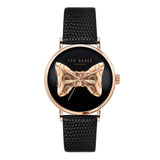 Ted Baker Phylipa Bow Ladies Rose Gold Black Leather Strap