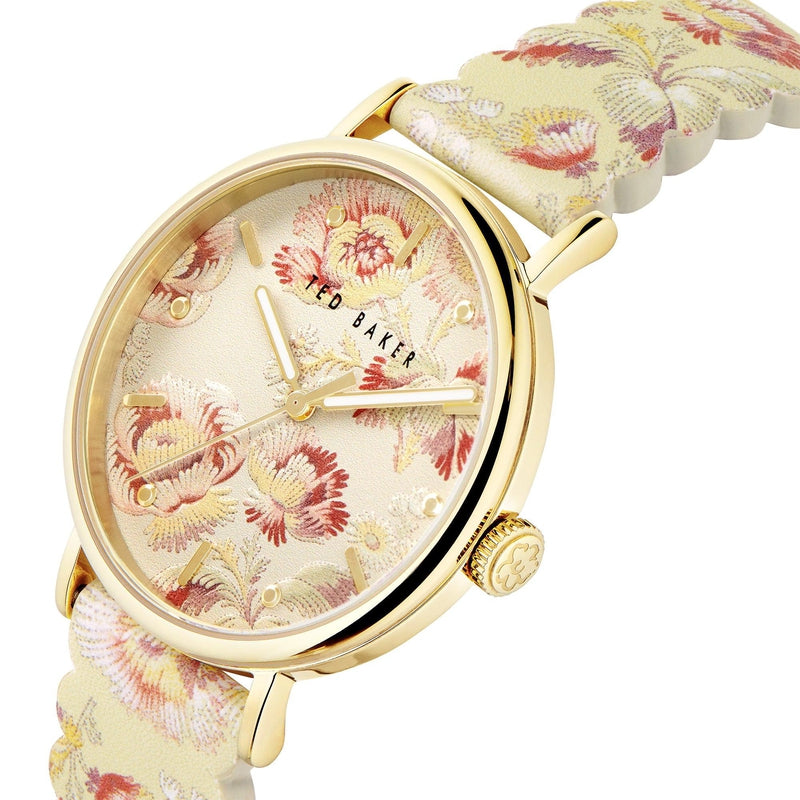 Ted Baker Phylipa Ladies Yellow Gold Tone Printed Leather Strap
