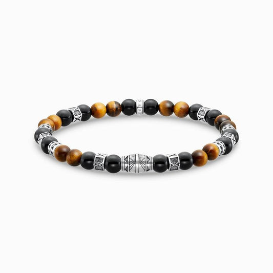 Thomas Sabo Bracelet with Black Onyx Beads and Tiger's Eye Beads - Silver