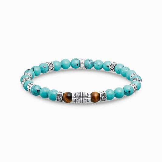 Thomas Sabo Bracelet with Turquoise Beads and Tiger's Eye Beads - Silver