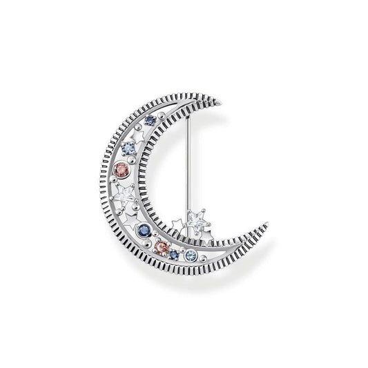 Thomas Sabo Brooch Crescent Moon With Coloured Stones Silver