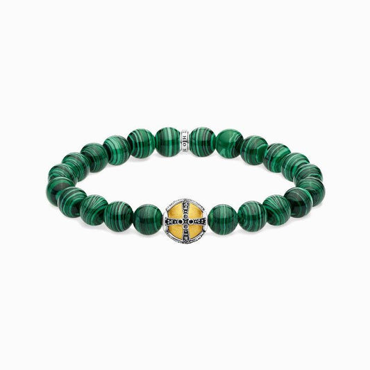 Thomas Sabo CZ Malachite & Cross Bead Bracelet