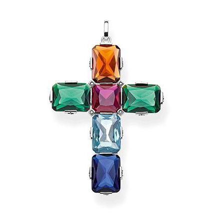 Thomas Sabo CZ Silver Large Colourful Cross Pendant