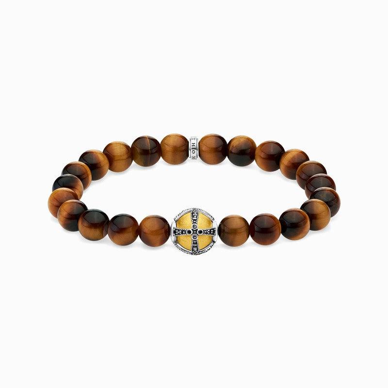 Thomas Sabo CZ Tiger Eye & Cross Bead Bracelet