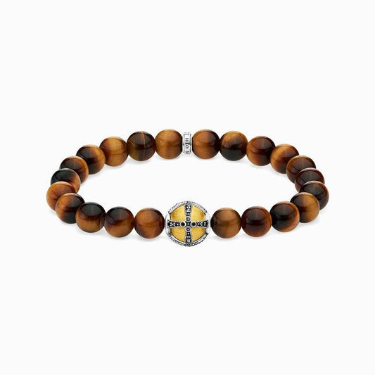 Thomas Sabo CZ Tiger Eye & Cross Bead Bracelet