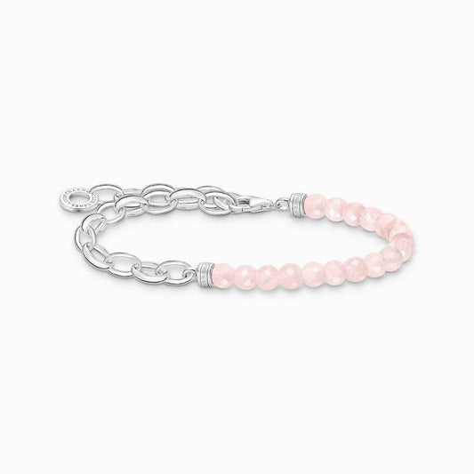 Thomas Sabo Charm Bracelet with Beads of Rose Quartz and Chain Links - Silver