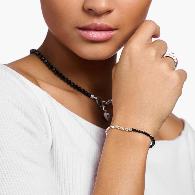 Thomas Sabo Charm Bracelet with Black Onyx Beads and Chain Links - Silver
