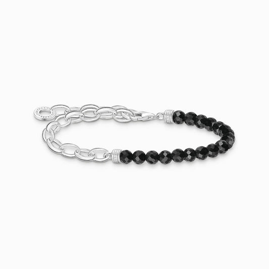 Thomas Sabo Charm Bracelet with Black Onyx Beads and Chain Links - Silver
