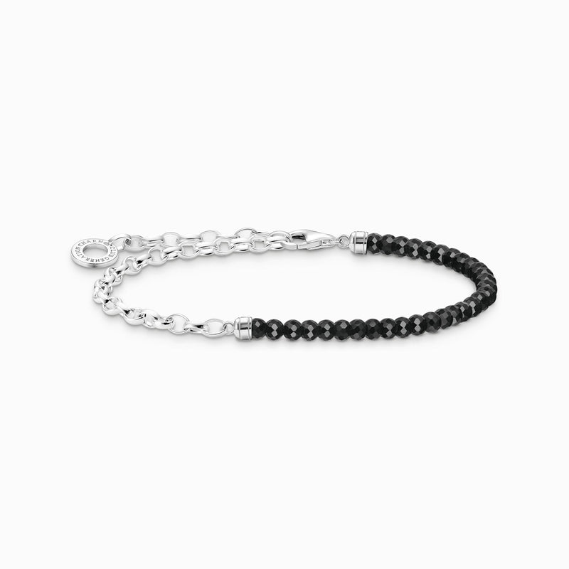 Thomas Sabo Charm Bracelet with Black Onyx Beads and Chain Links - Silver