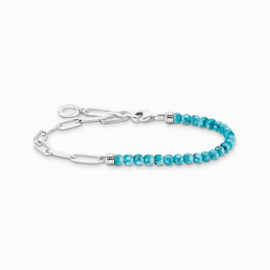Thomas Sabo Charm Bracelet with Turquoise Beads and Chain Links - Silver