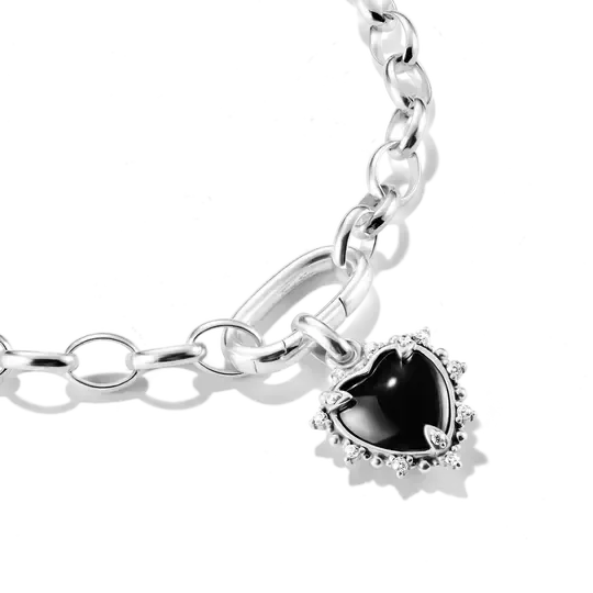 Thomas Sabo Charm Club Connect Vintage Heart Black Zirconia Sterling Silver Charm Pendant