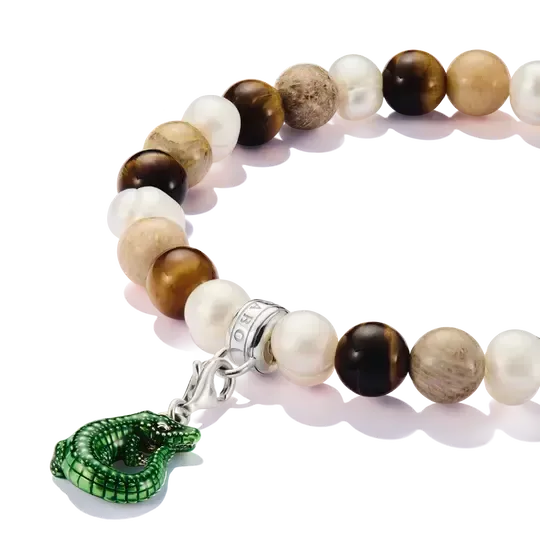 Thomas Sabo Charm Club Silver Beads Bracelet with Ecru-Coloured Stones