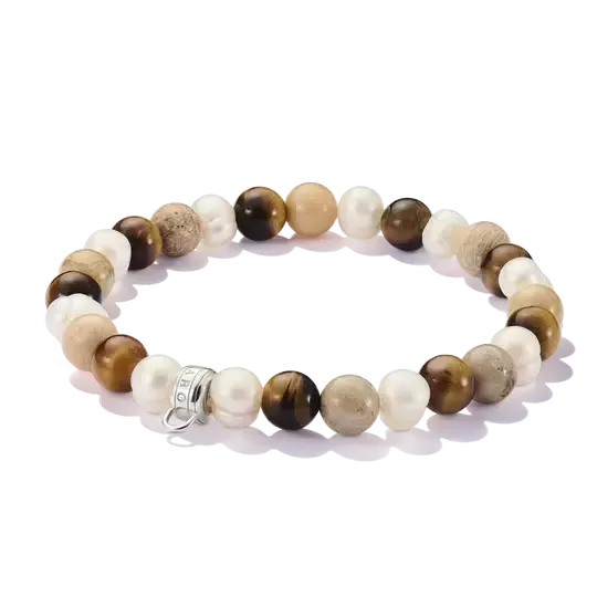 Thomas Sabo Charm Club Silver Beads Bracelet with Ecru-Coloured Stones