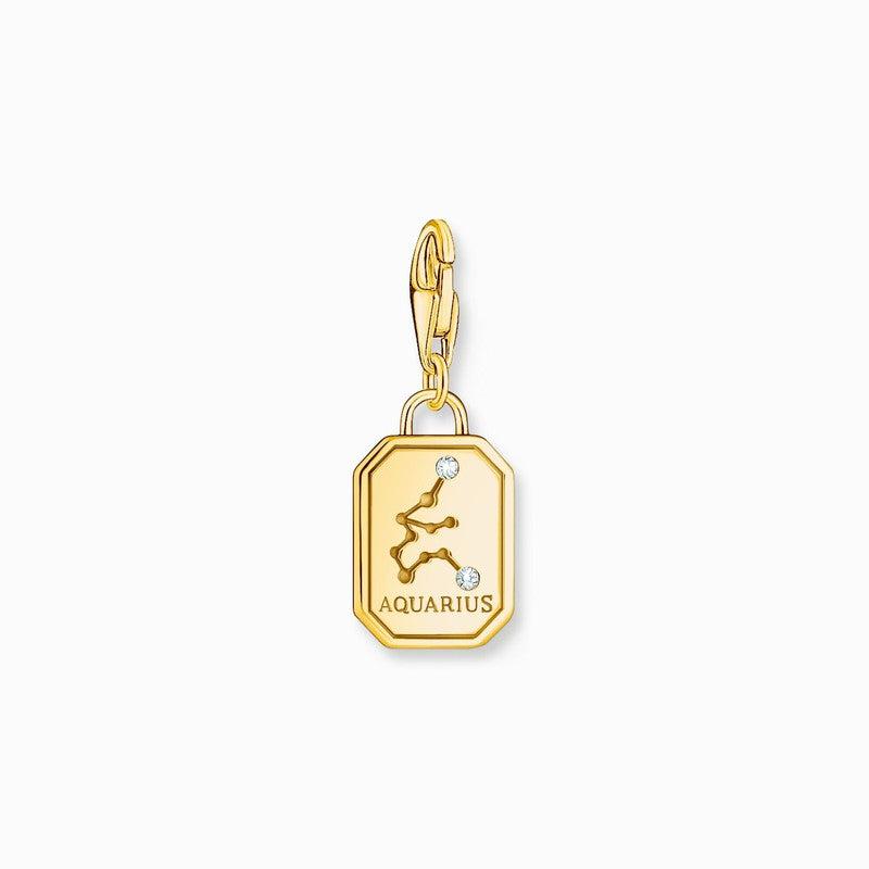 Thomas Sabo Charm Gold-plated Pendant - Zodiac Sign Aquarius with Zirconia