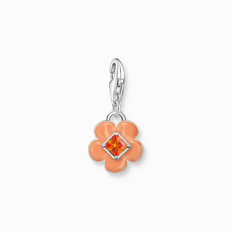 Thomas Sabo Charm Pendant - Flower With Orange Stone - Silver