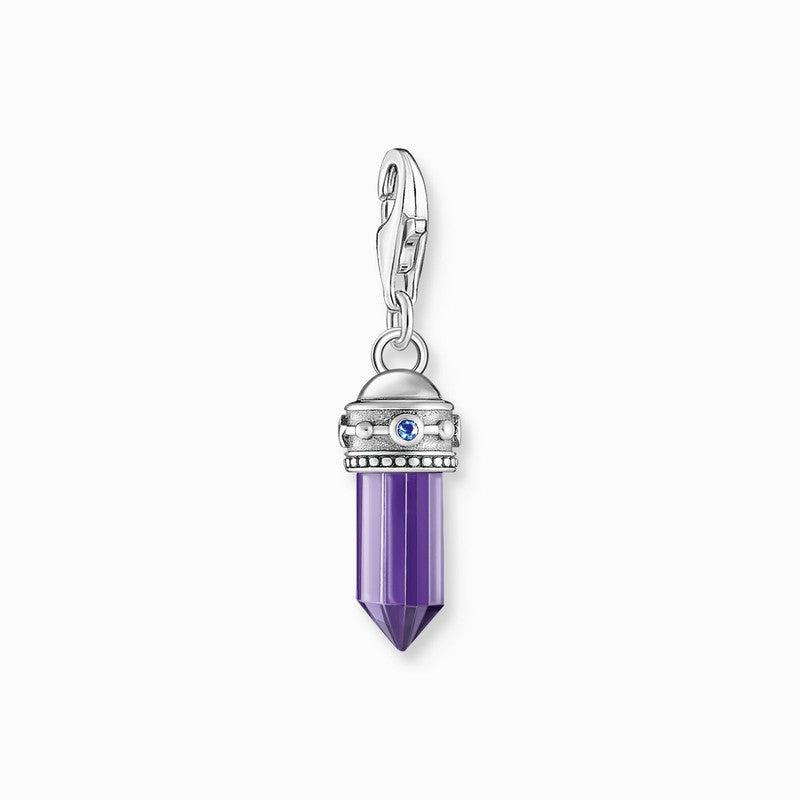 Thomas Sabo Charm Pendant - Hexagon with Imitation Amethyst and Fine Symbols Silver