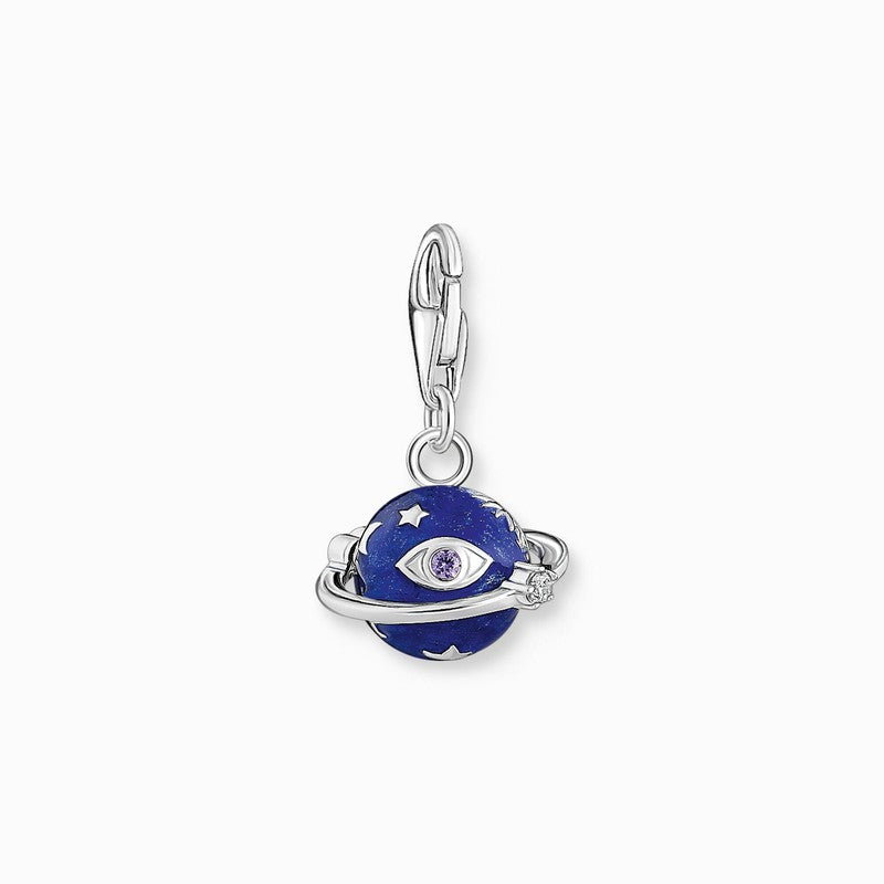 Thomas Sabo Charm Pendant - Saturn with Dark Blue cold Enamel and Fine details Silver