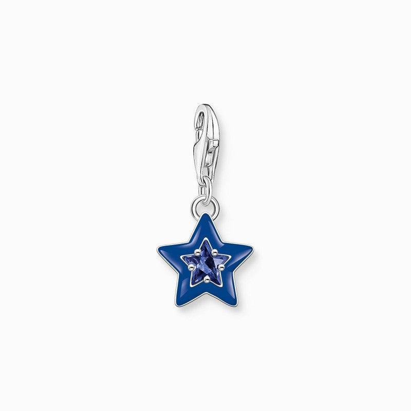 Thomas Sabo Charm Pendant - Star with Sapphire Blue Stone and Blue cold Enamel Silver