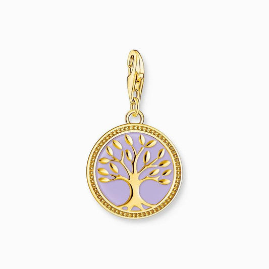 Thomas Sabo Charm Pendant - Tree of Love with Violet cold Enamel Yellow-Gold Plated