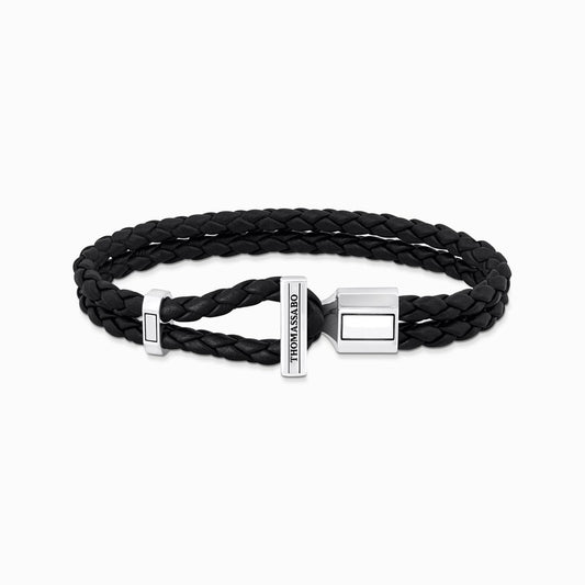 Thomas Sabo Double Bracelet - Braided, Black Leather