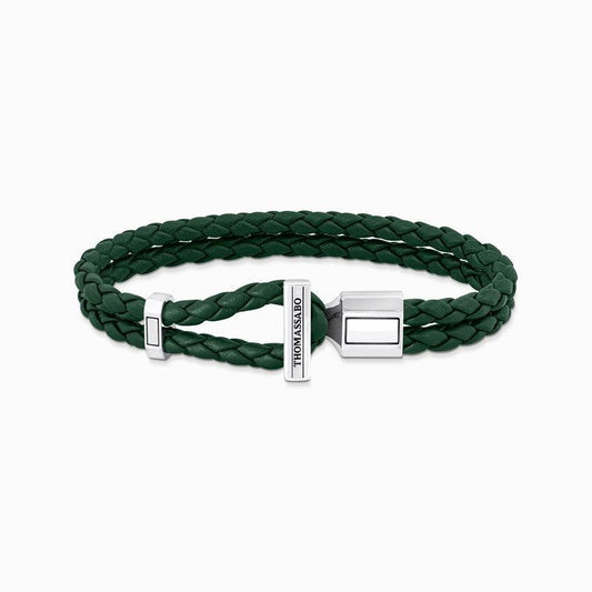 Thomas Sabo Double Bracelet - Braided, Green Leather
