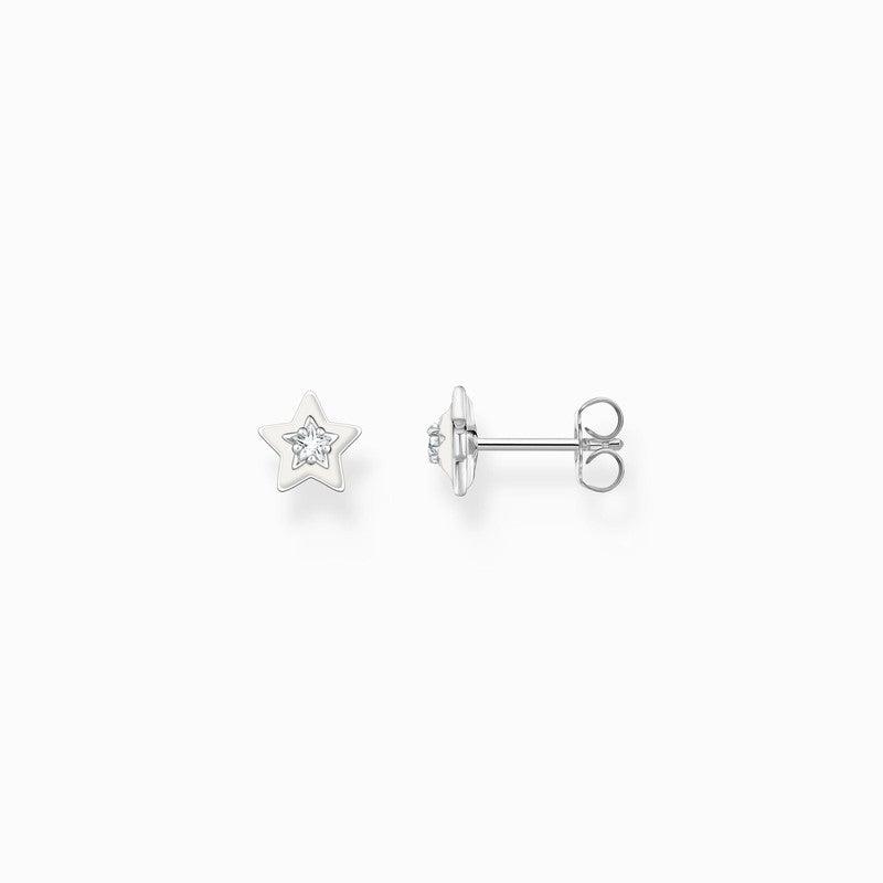 Thomas Sabo Ear Studs with White Stones and White Cold Enamel Silver